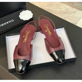 Chanel Printed Quilted Lambskin Patent Calfskin Slingbacks Flat Burgundy 2024 G31319 (KL-241121080)