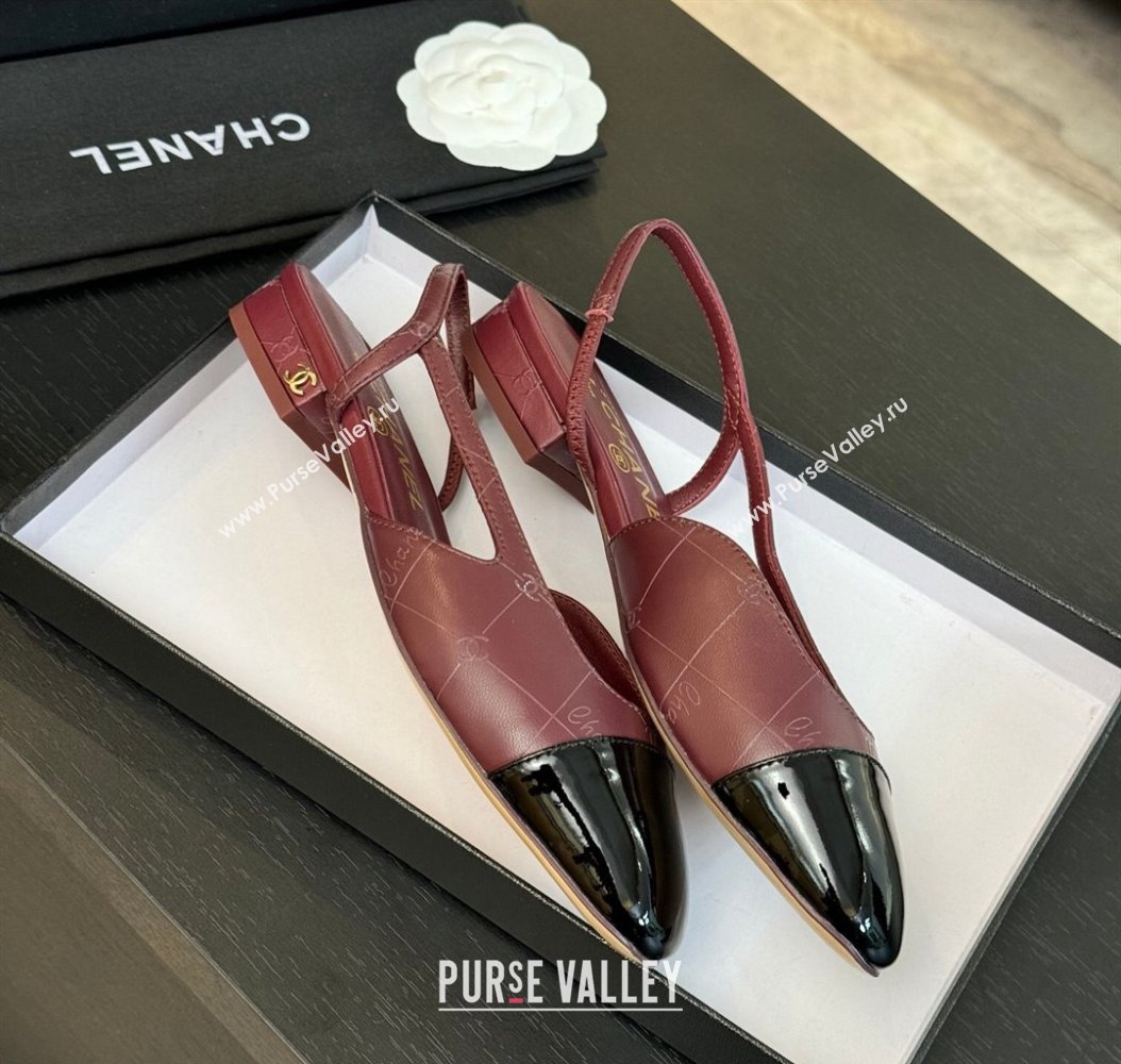 Chanel Printed Quilted Lambskin Patent Calfskin Slingbacks Flat Burgundy 2024 G31319 (KL-241121080)