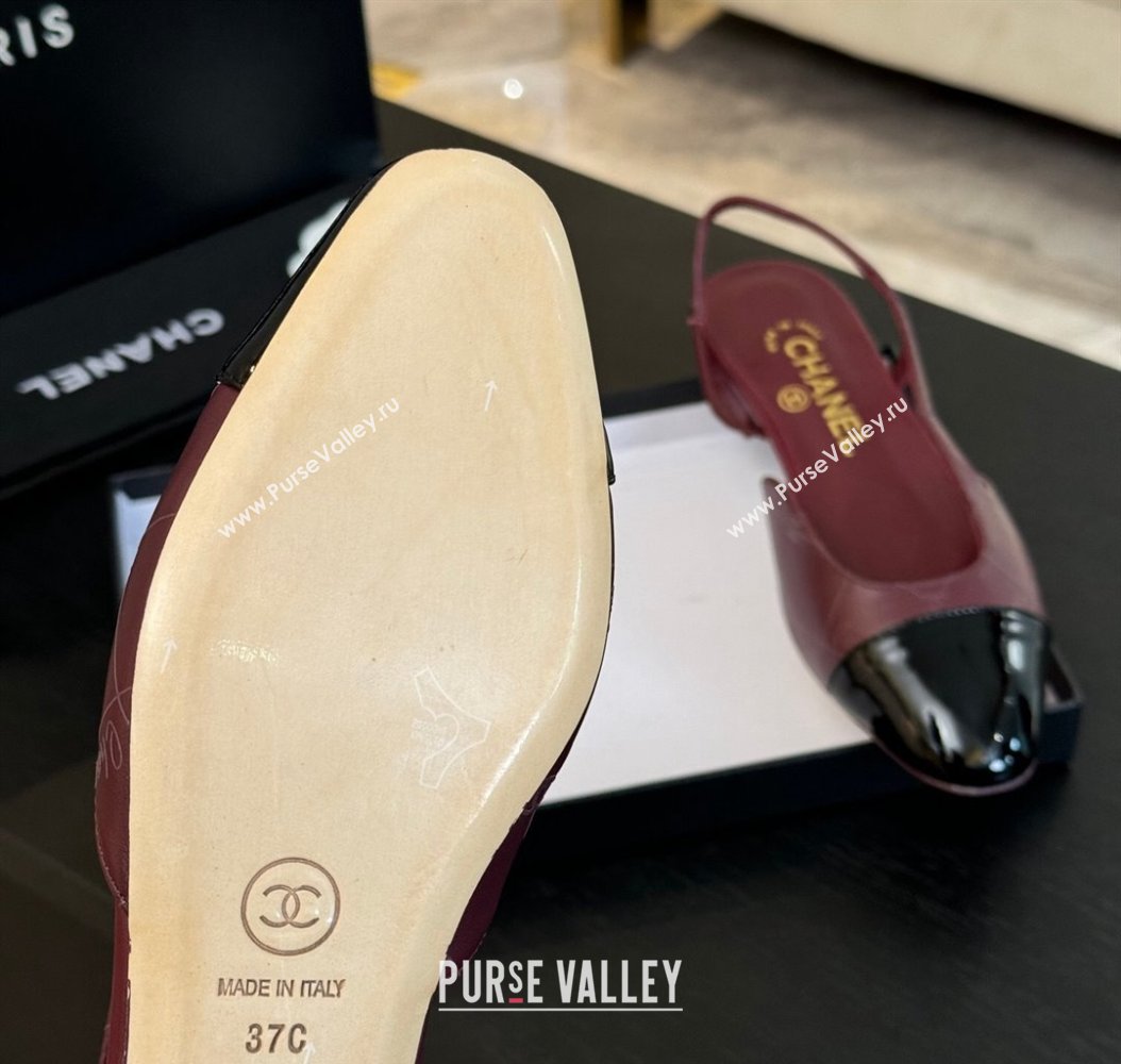 Chanel Printed Quilted Lambskin Patent Calfskin Slingbacks Flat Burgundy 2024 G31319 (KL-241121080)