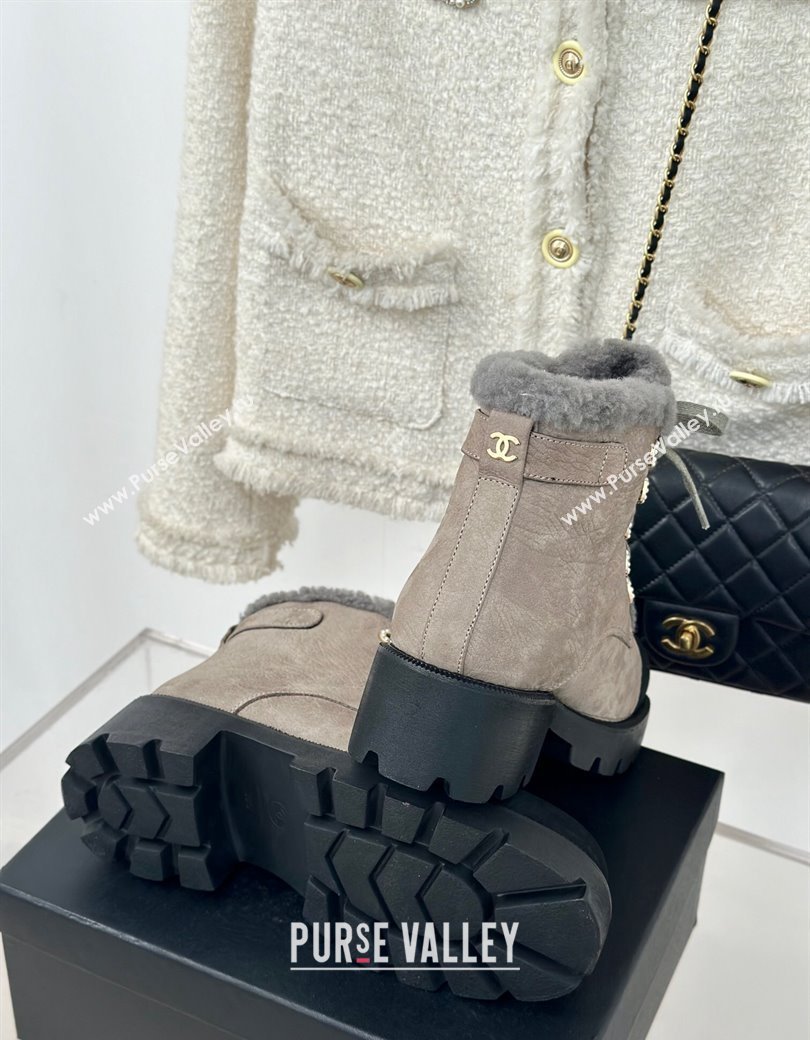 Chanel Calfskin Wool Laced-up Ankle Boots Grey 2024 CH112011 (KL-241120144)