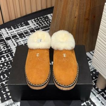 Chanel Suede and Wool Flat Mules with Chain Brown 2024 CH112113 (KL-241121085)