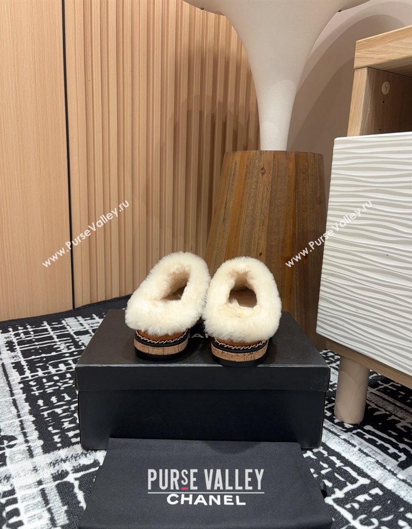 Chanel Suede and Wool Flat Mules with Chain Brown 2024 CH112113 (KL-241121085)