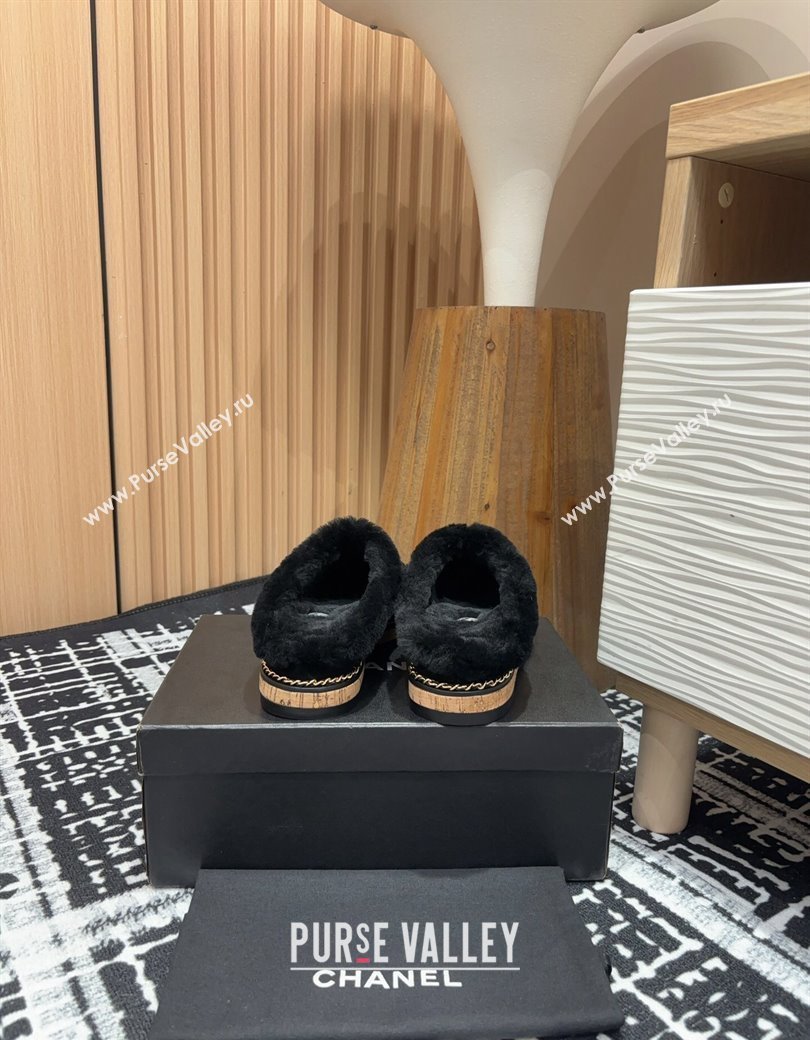 Chanel Suede and Wool Flat Mules with Chain Black 2024 CH112113 (KL-241121086)