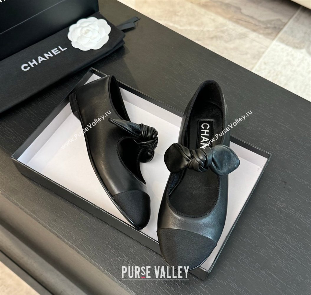 Chanel Lambskin Ballet Flats with Knot Bow Black 2024 CH112001 (MD-2411120002)