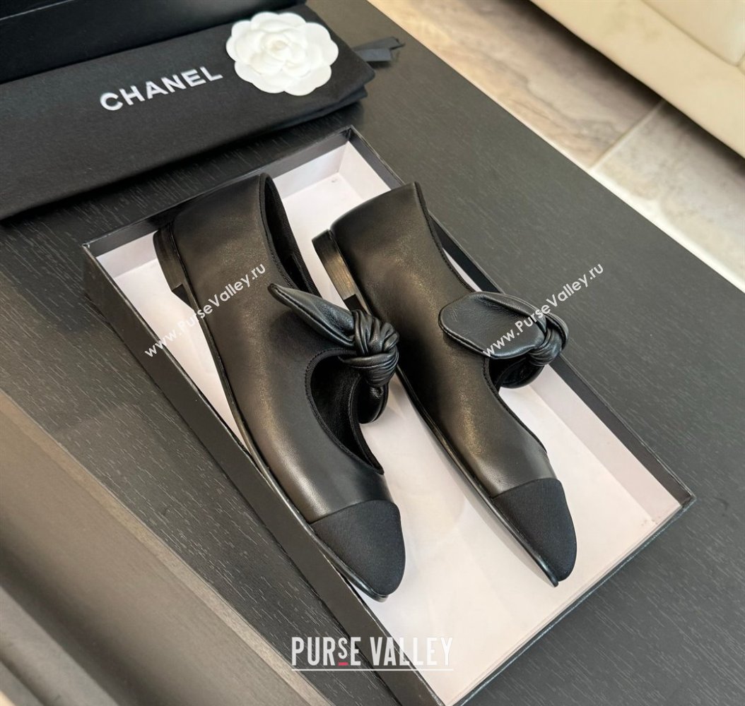 Chanel Lambskin Ballet Flats with Knot Bow Black 2024 CH112001 (MD-2411120002)