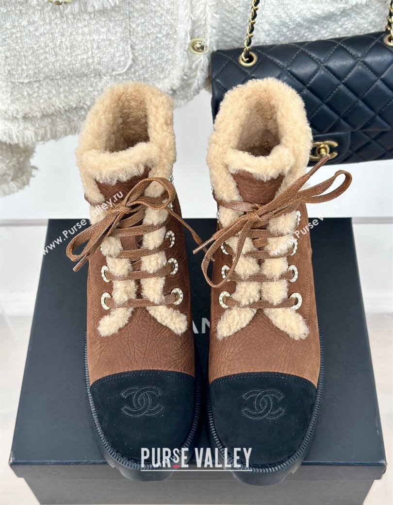 Chanel Calfskin Wool Laced-up Ankle Boots Brown 2024 CH112011 (KL-241120145)