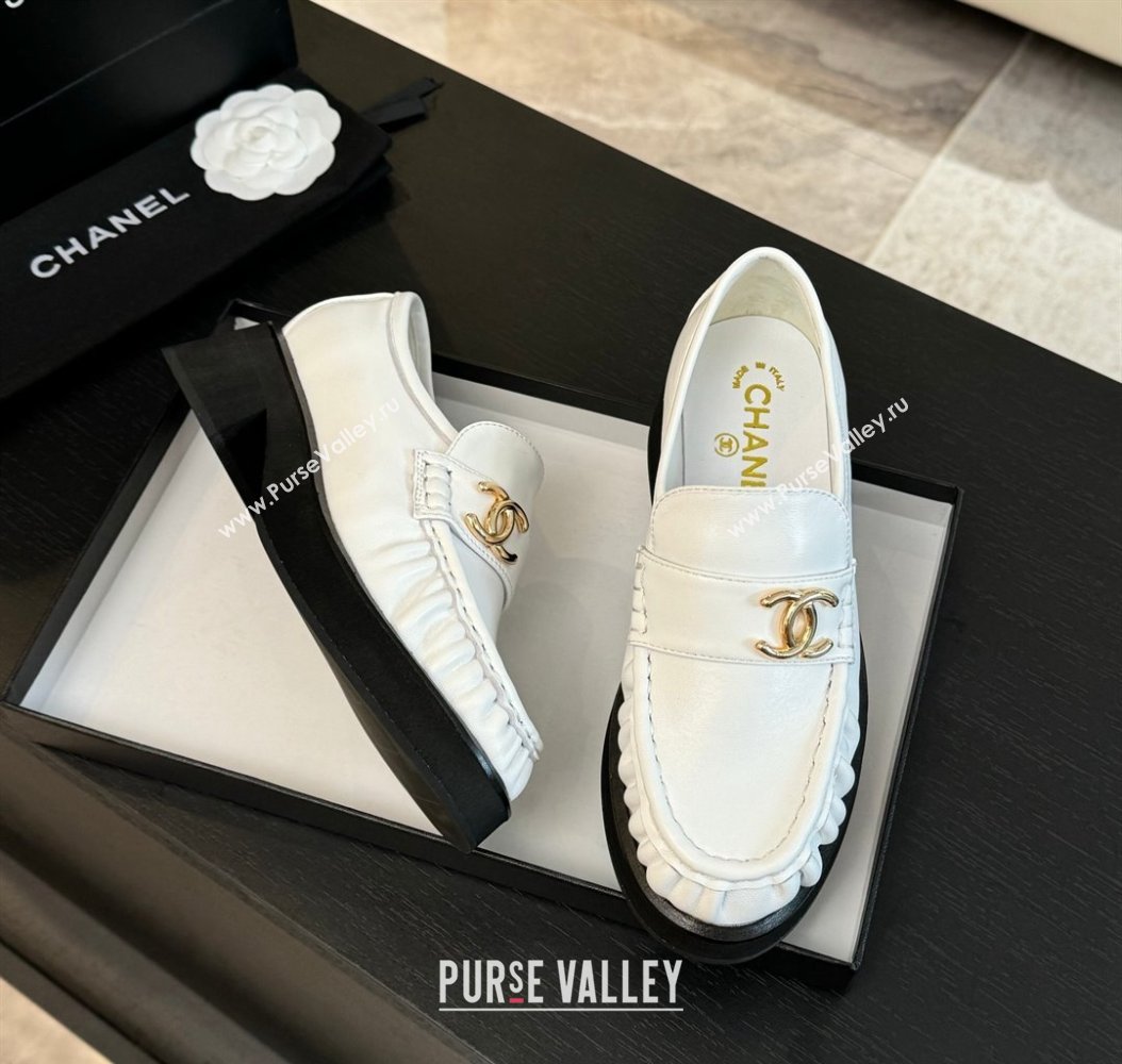 Chanel Calfskin Loafers 5.5cm with Metal CC White 2024 CH112002 (MD-2411120006)