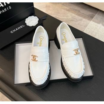 Chanel Calfskin Loafers 5.5cm with Metal CC White 2024 CH112002 (MD-2411120006)