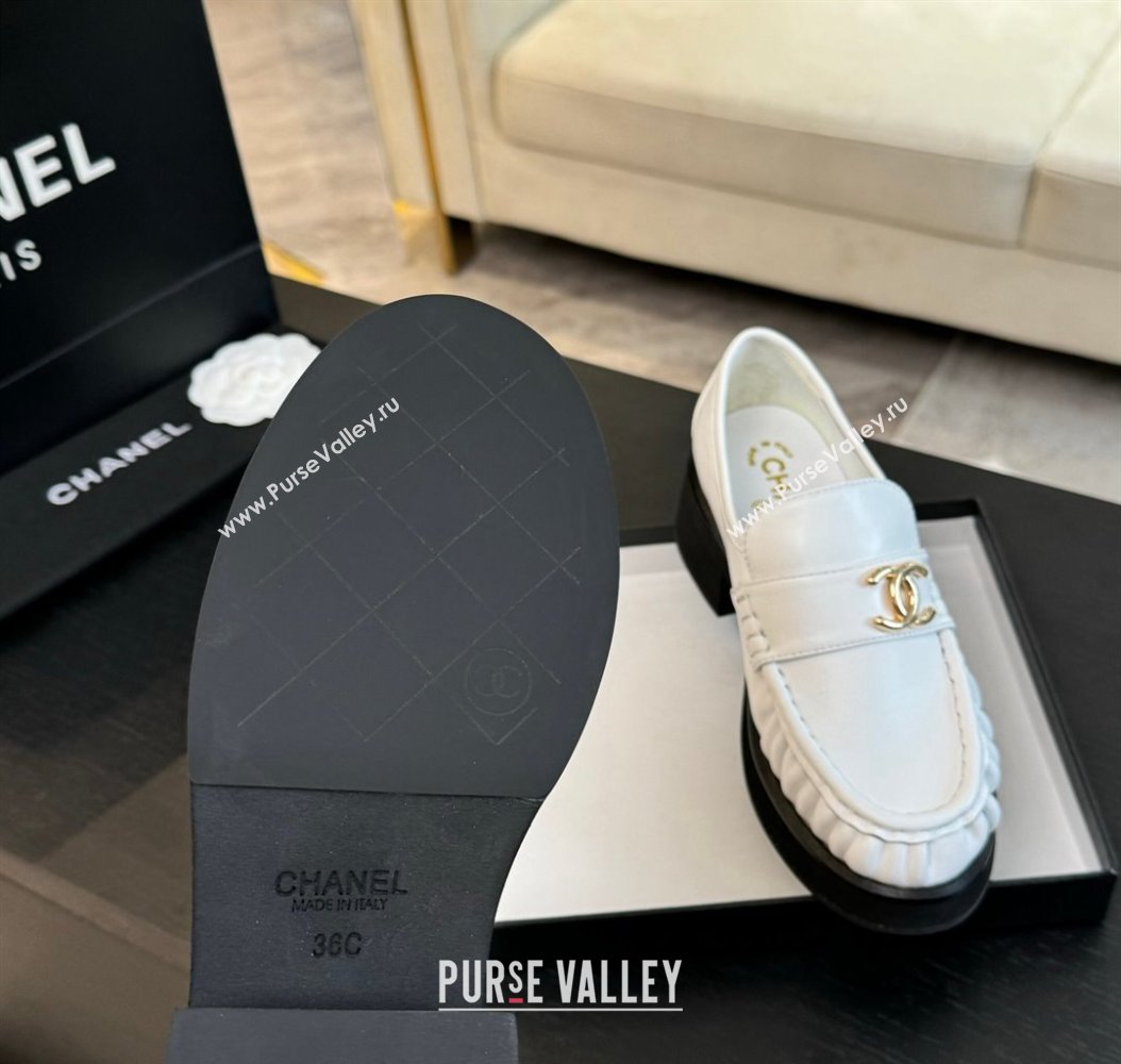 Chanel Calfskin Loafers 5.5cm with Metal CC White 2024 CH112002 (MD-2411120006)