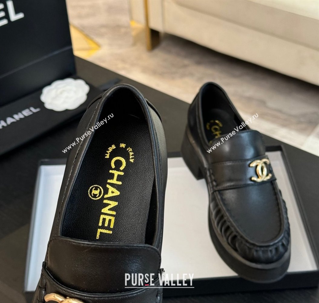 Chanel Calfskin Loafers 5.5cm with Metal CC Black 2024 CH112002 (MD-2411120007)