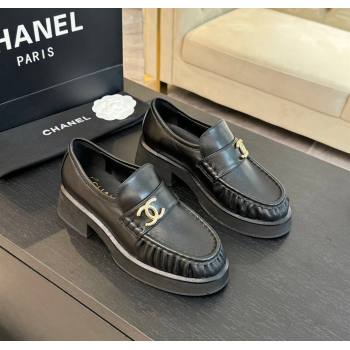 Chanel Calfskin Loafers 5.5cm with Metal CC Black 2024 CH112002 (MD-2411120007)
