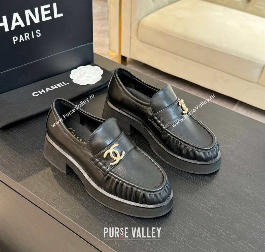 Chanel Calfskin Loafers 5.5cm with Metal CC Black 2024 CH112002 (MD-2411120007)