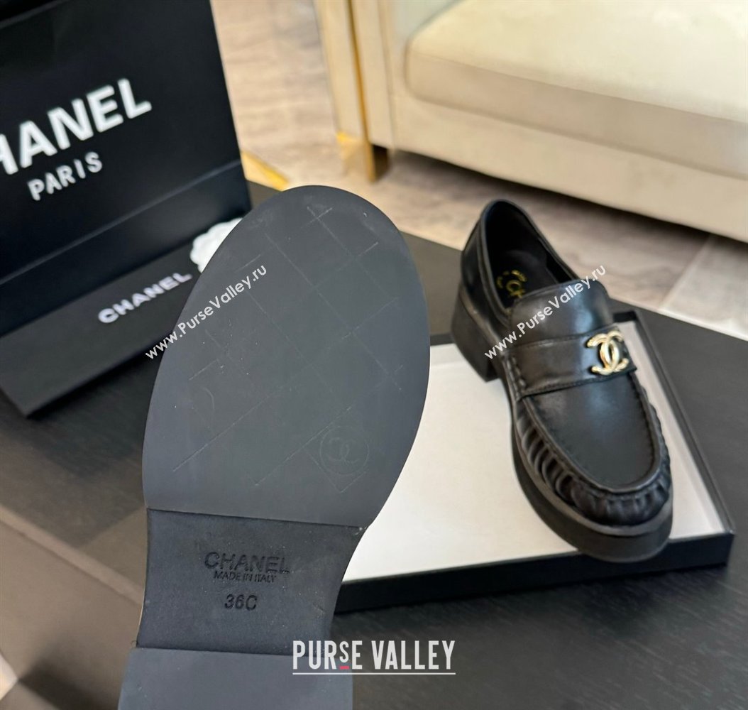 Chanel Calfskin Loafers 5.5cm with Metal CC Black 2024 CH112002 (MD-2411120007)