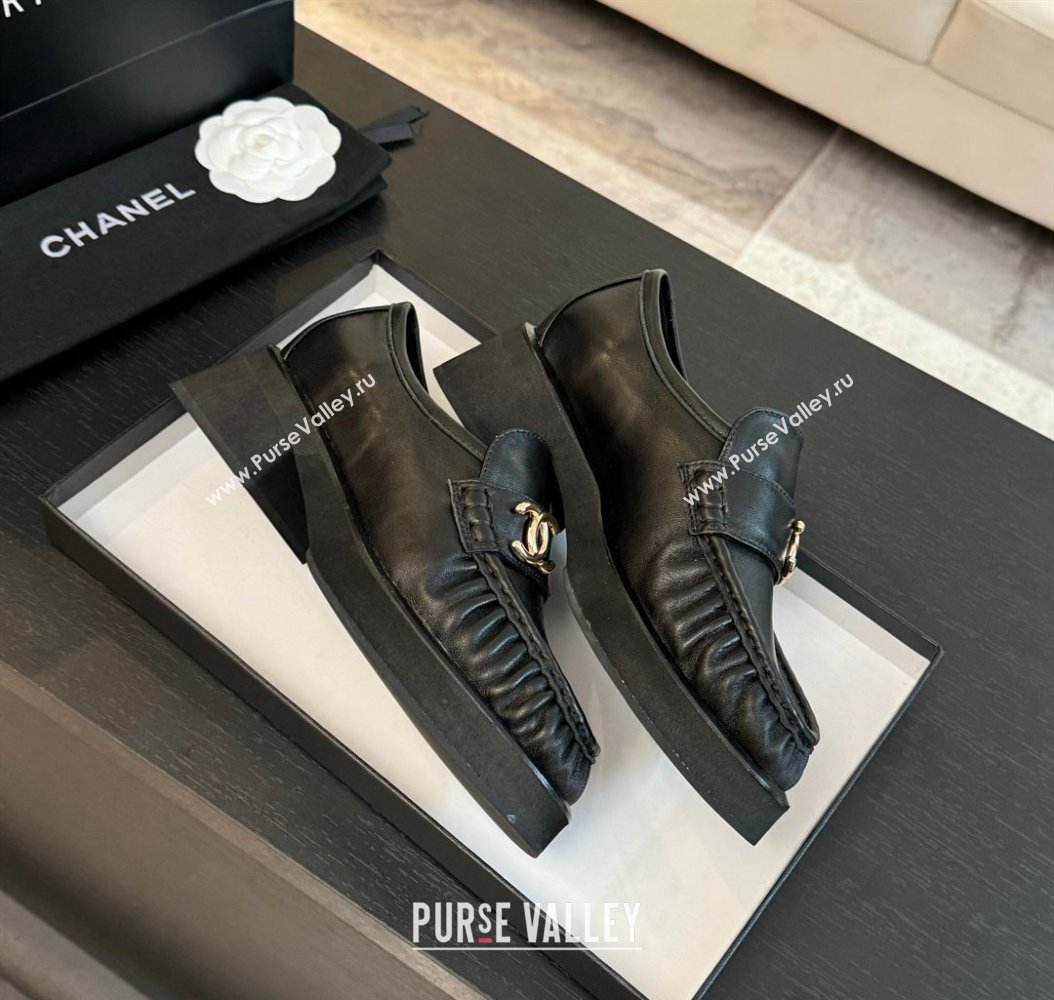 Chanel Calfskin Loafers 5.5cm with Metal CC Black 2024 CH112002 (MD-2411120007)