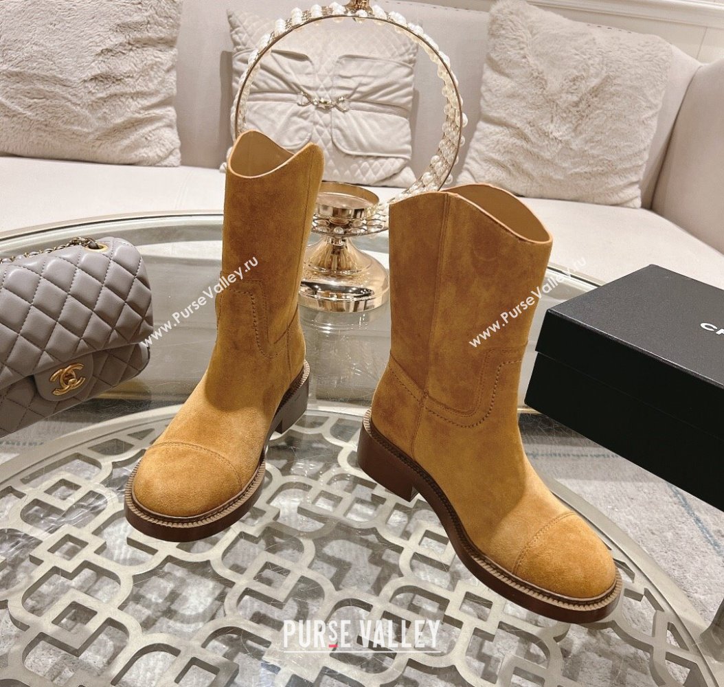 Chanel Suede Ankle Boots with Side CC Camel Brown 2024 CH112006 (MD-241120035)