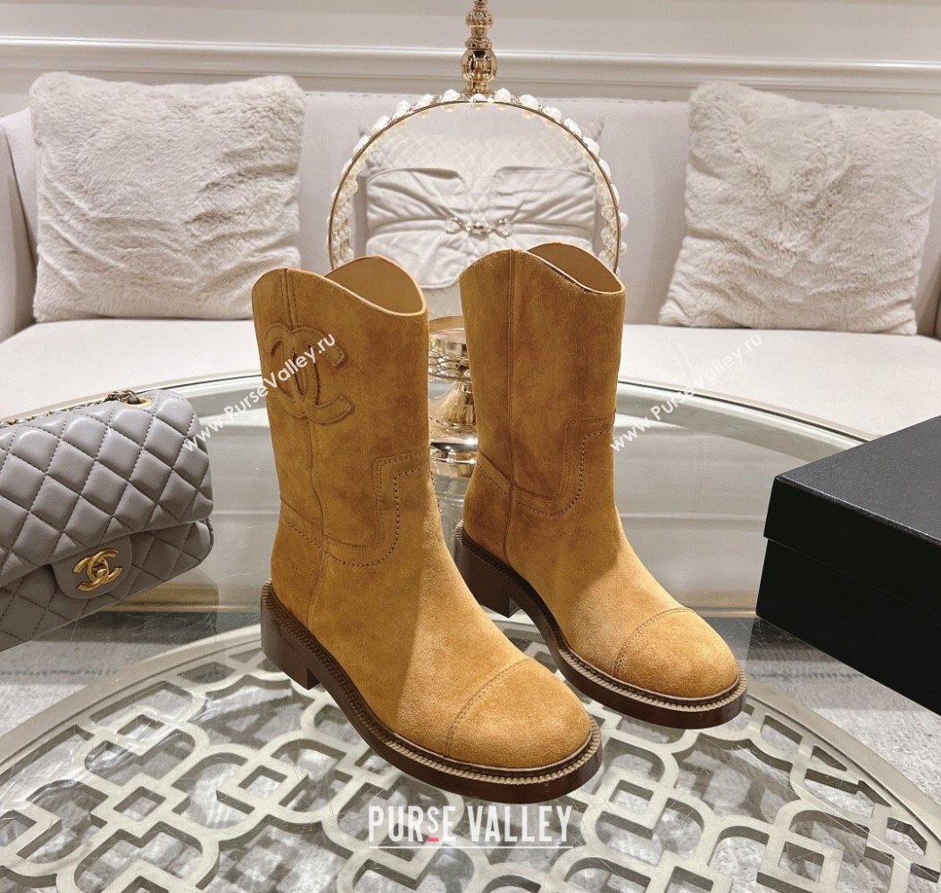 Chanel Suede Ankle Boots with Side CC Camel Brown 2024 CH112006 (MD-241120035)