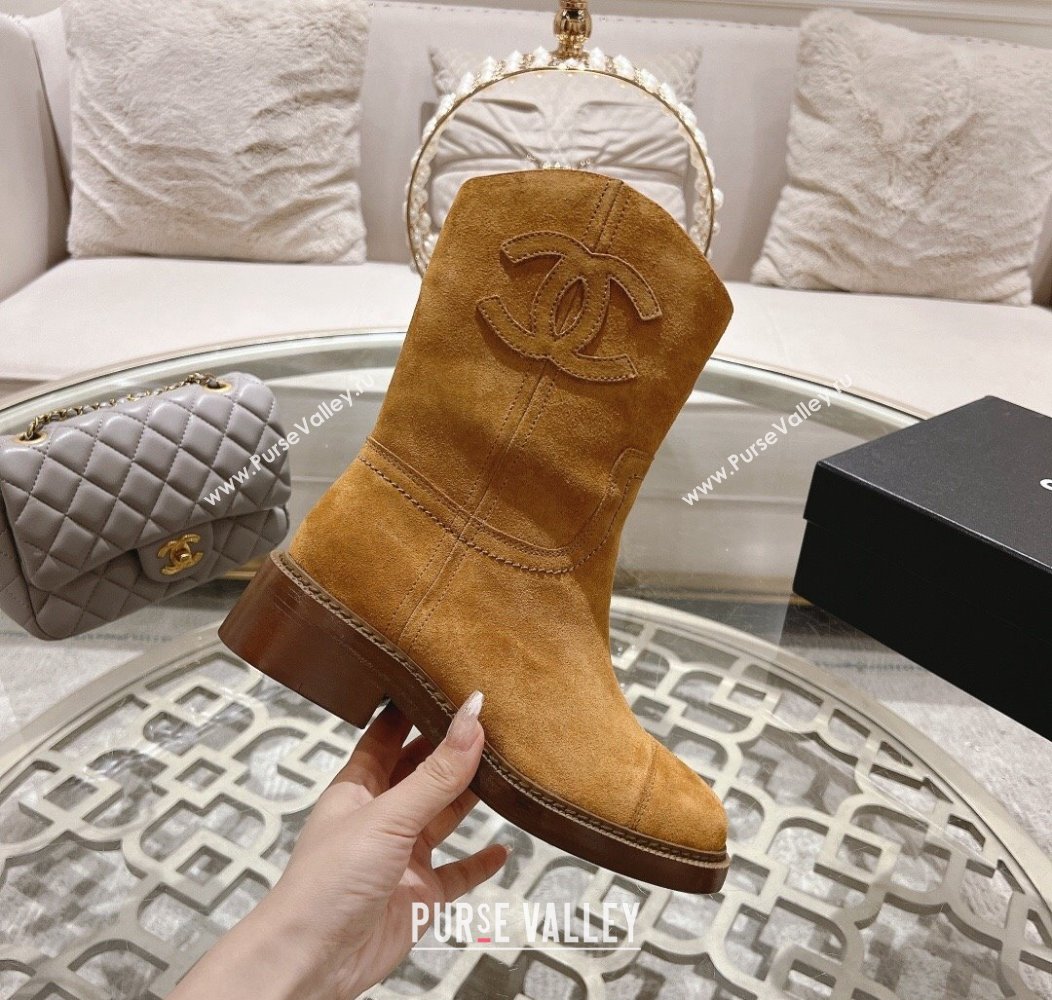 Chanel Suede Ankle Boots with Side CC Camel Brown 2024 CH112006 (MD-241120035)