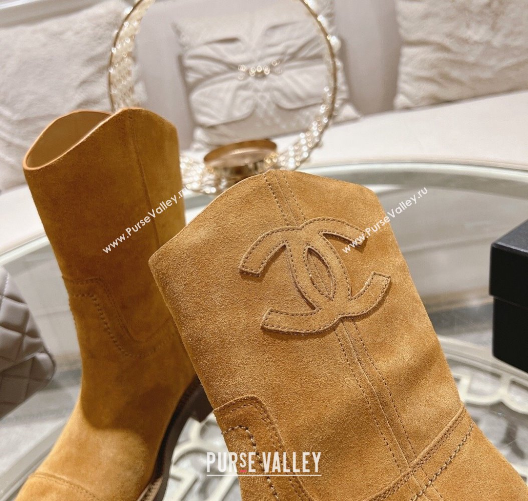 Chanel Suede Ankle Boots with Side CC Camel Brown 2024 CH112006 (MD-241120035)