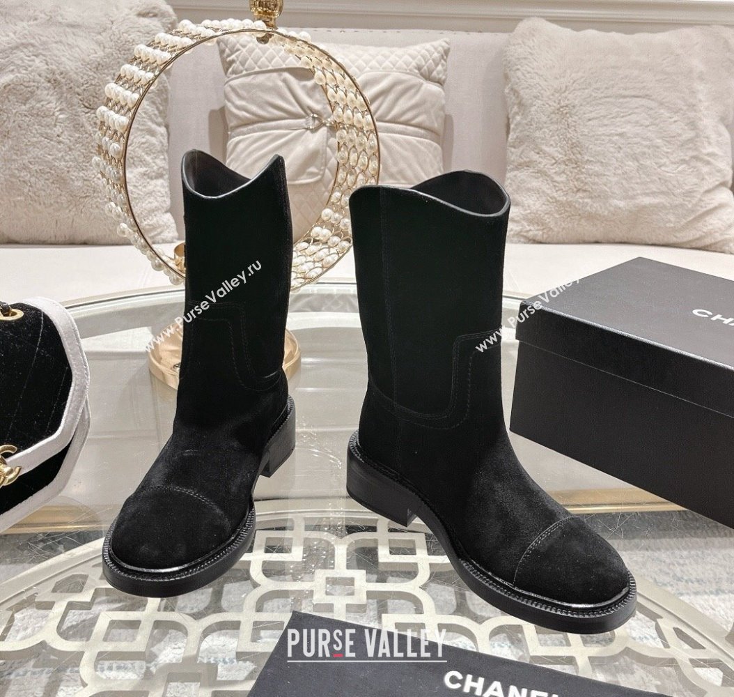 Chanel Suede Ankle Boots with Side CC Black 2024 CH112006 (MD-241120036)