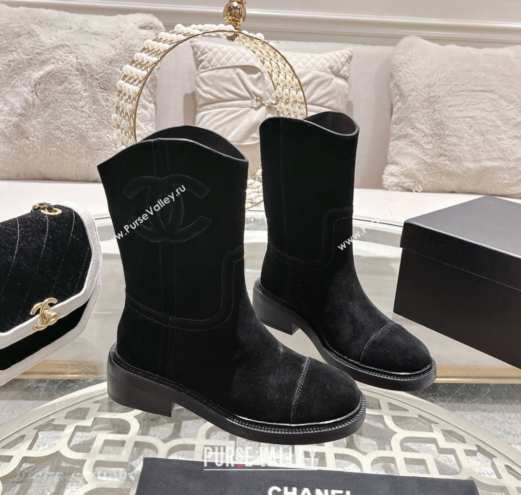 Chanel Suede Ankle Boots with Side CC Black 2024 CH112006 (MD-241120036)