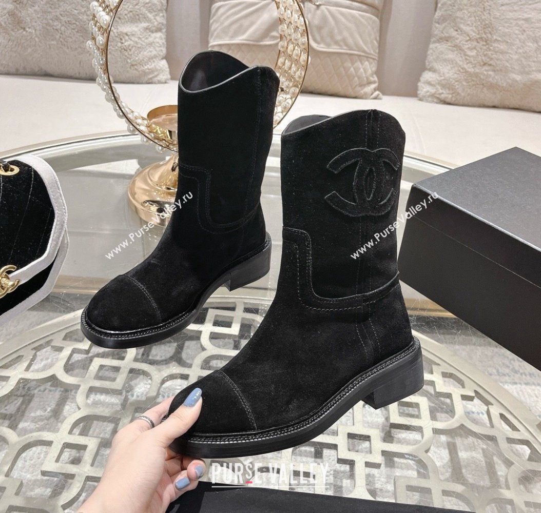 Chanel Suede Ankle Boots with Side CC Black 2024 CH112006 (MD-241120036)