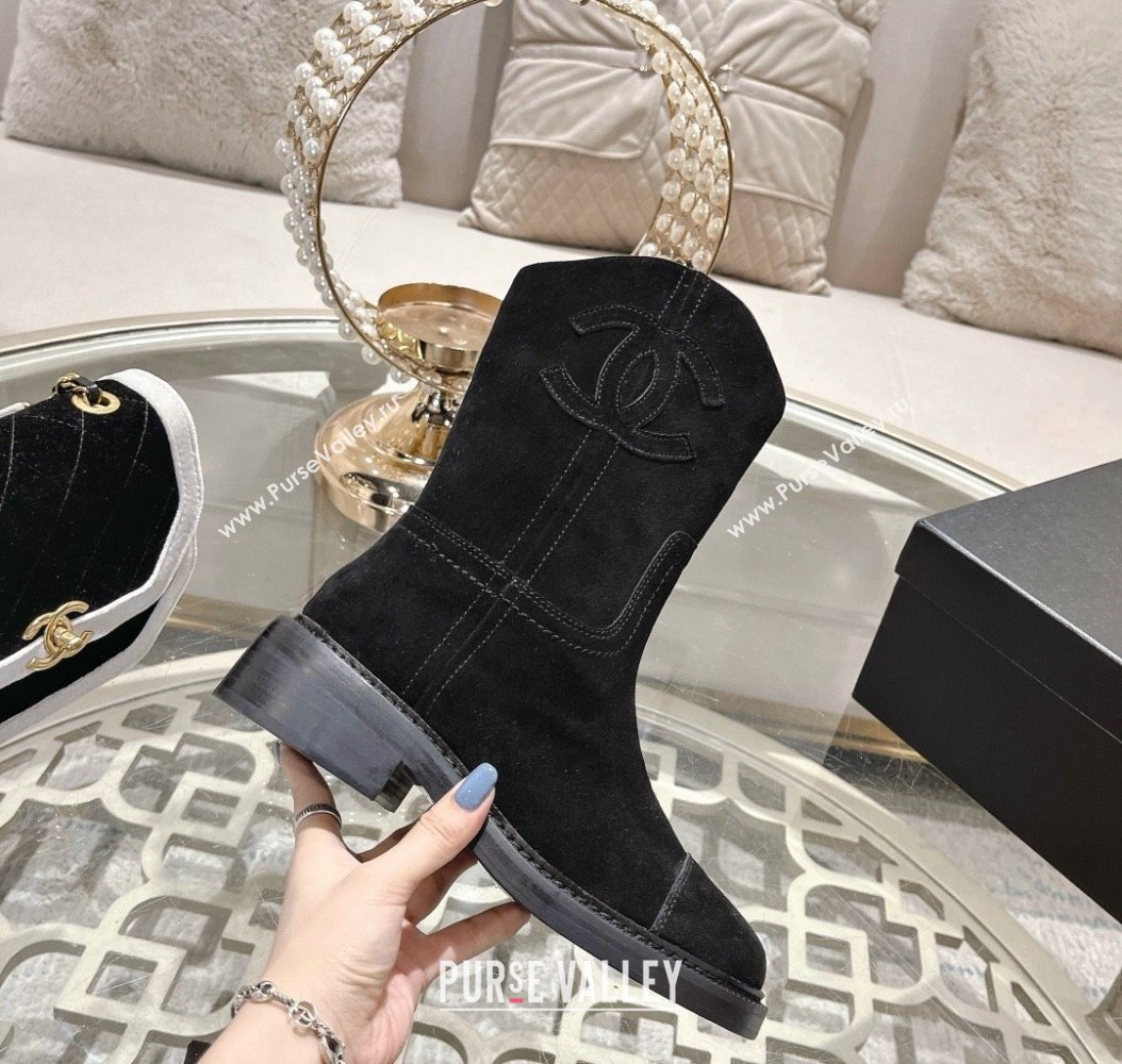 Chanel Suede Ankle Boots with Side CC Black 2024 CH112006 (MD-241120036)