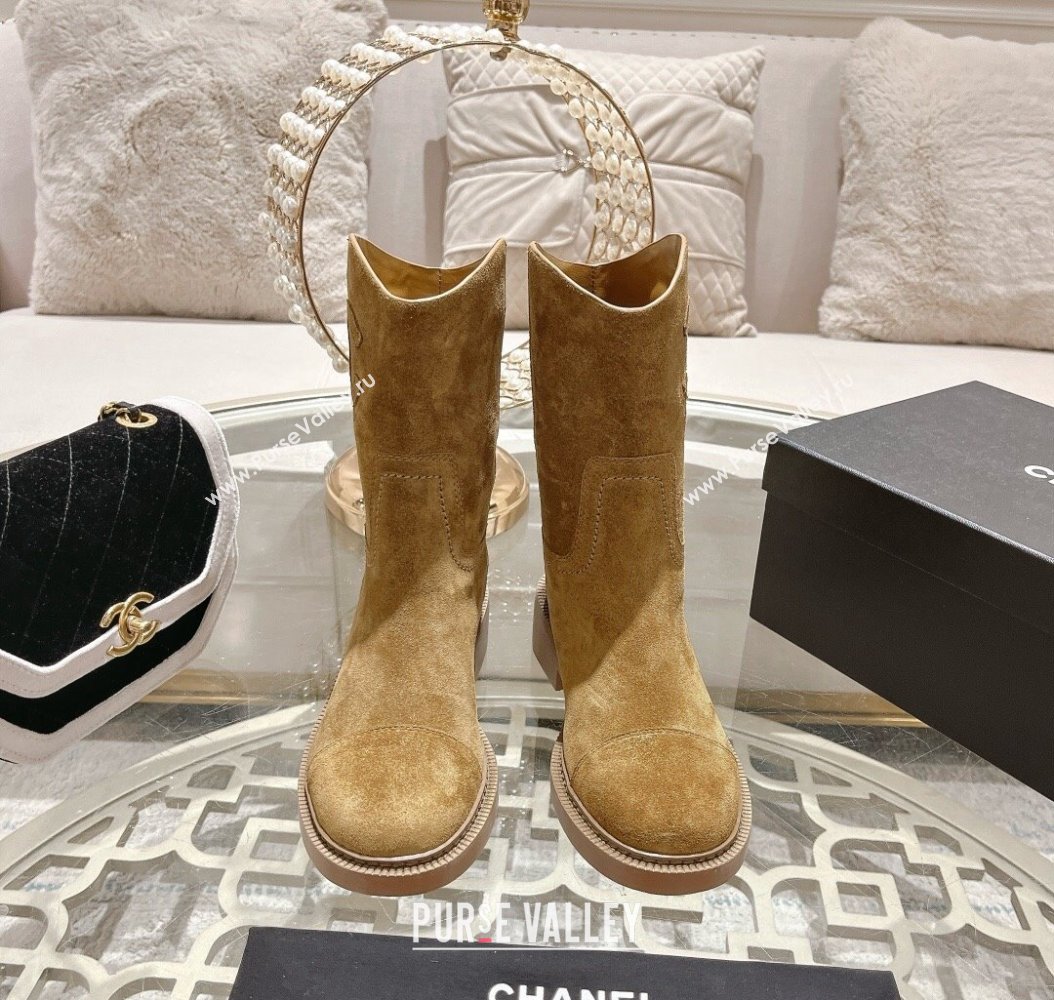 Chanel Suede Ankle Boots with Side CC Dark Beige 2024 CH112006 (MD-241120037)