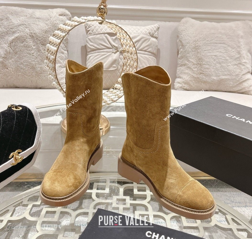 Chanel Suede Ankle Boots with Side CC Dark Beige 2024 CH112006 (MD-241120037)