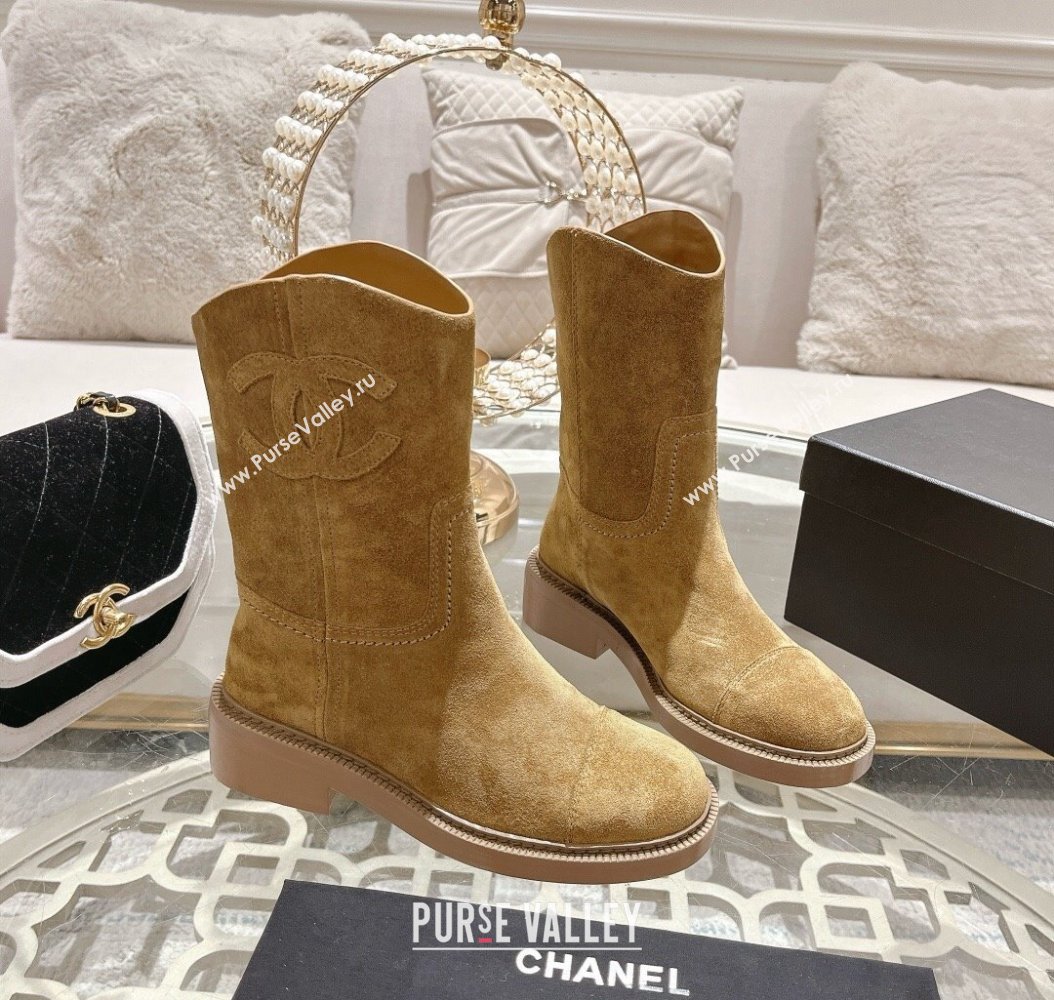 Chanel Suede Ankle Boots with Side CC Dark Beige 2024 CH112006 (MD-241120037)