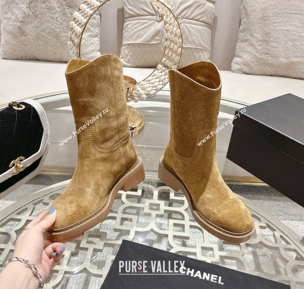 Chanel Suede Ankle Boots with Side CC Dark Beige 2024 CH112006 (MD-241120037)