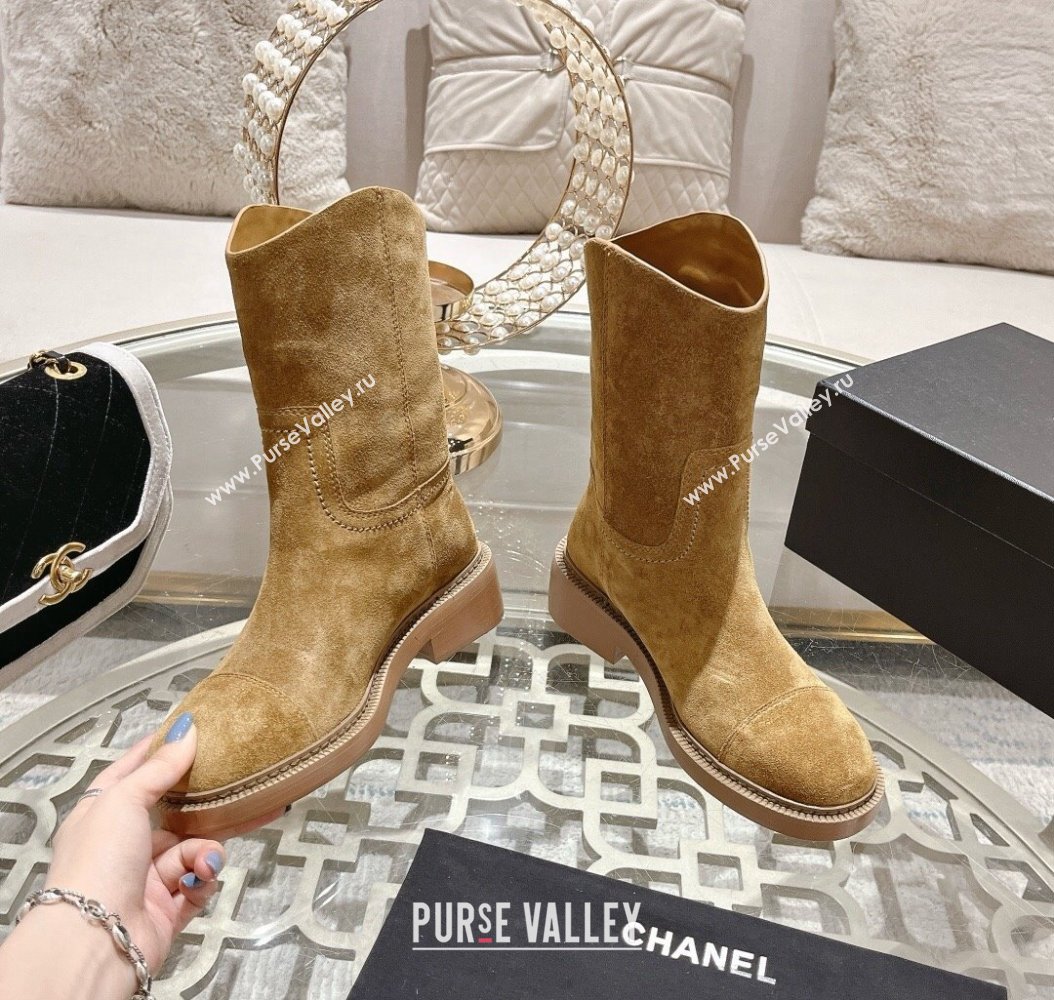 Chanel Suede Ankle Boots with Side CC Dark Beige 2024 CH112006 (MD-241120037)