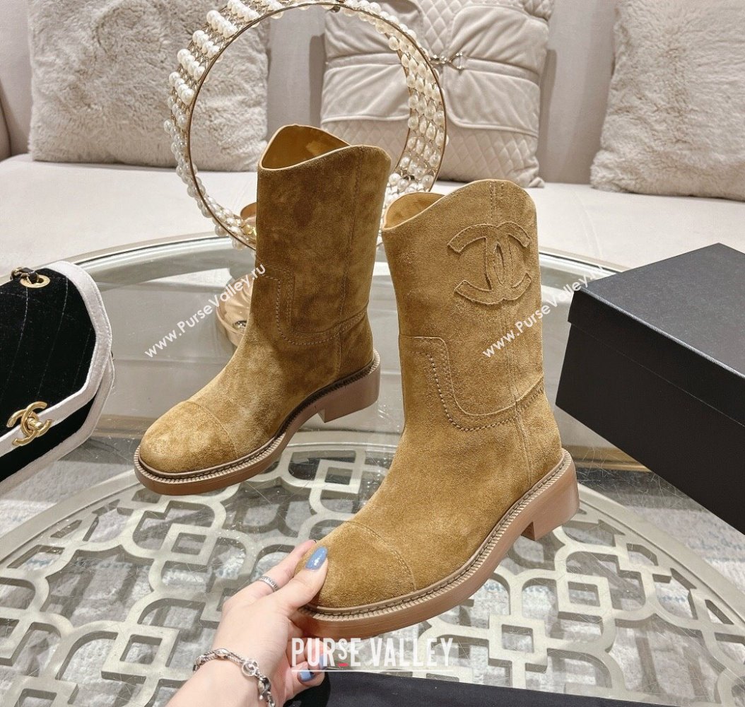 Chanel Suede Ankle Boots with Side CC Dark Beige 2024 CH112006 (MD-241120037)