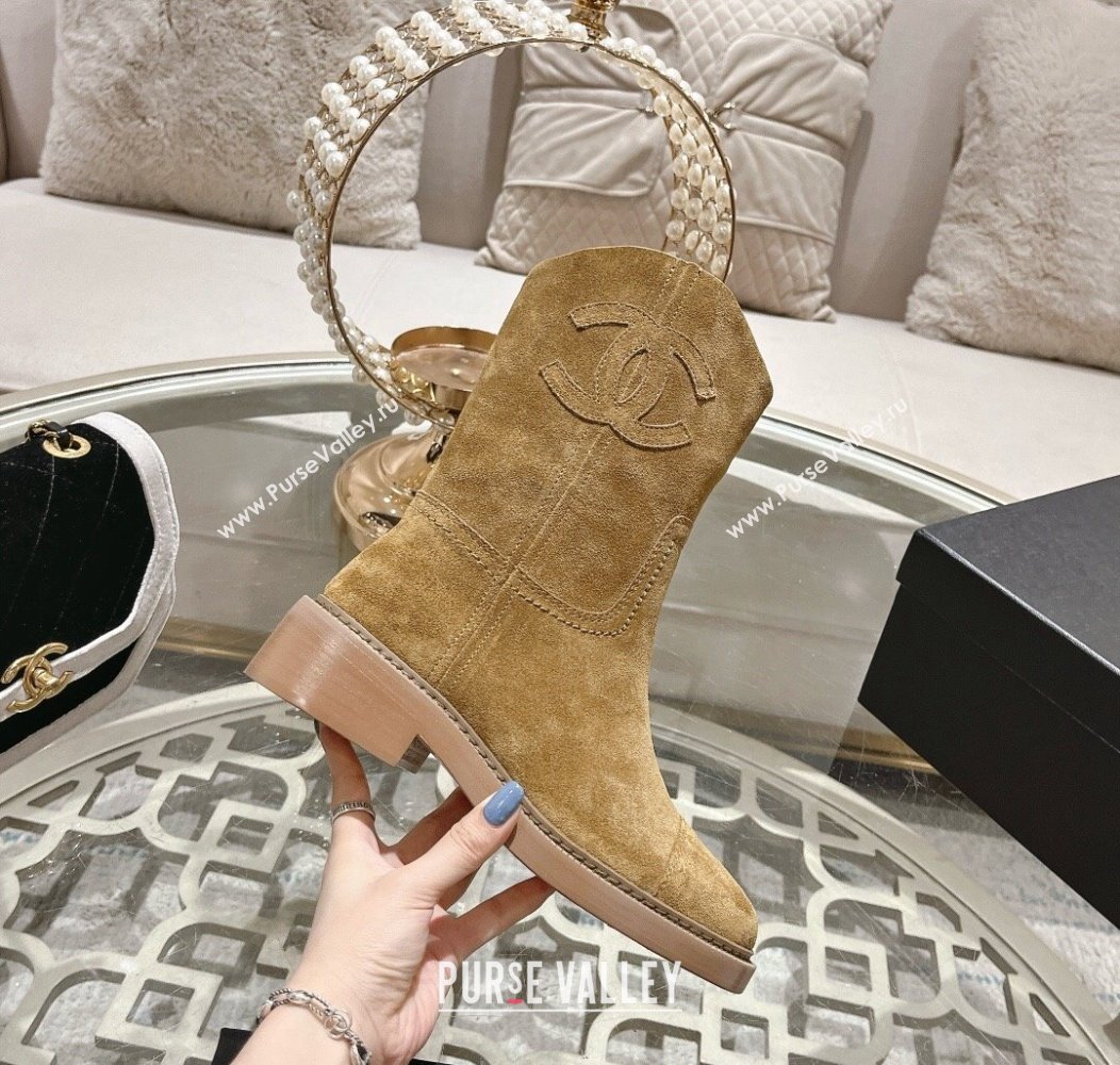 Chanel Suede Ankle Boots with Side CC Dark Beige 2024 CH112006 (MD-241120037)