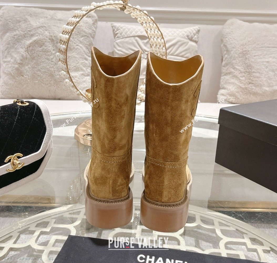 Chanel Suede Ankle Boots with Side CC Dark Beige 2024 CH112006 (MD-241120037)