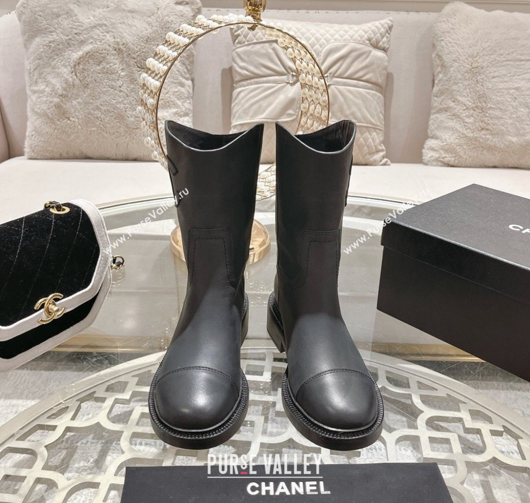 Chanel Matte Calfskin Ankle Boots with Side CC Black 2024 CH112006 (MD-241120038)