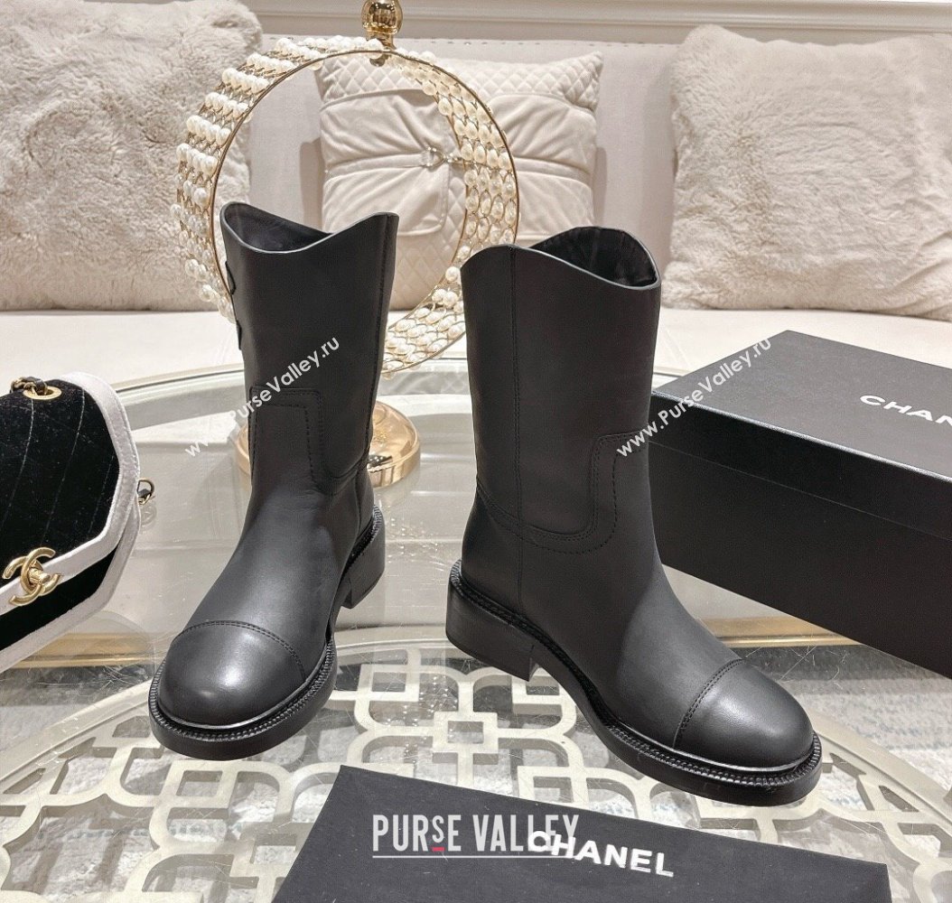 Chanel Matte Calfskin Ankle Boots with Side CC Black 2024 CH112006 (MD-241120038)