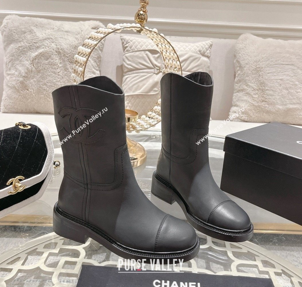 Chanel Matte Calfskin Ankle Boots with Side CC Black 2024 CH112006 (MD-241120038)