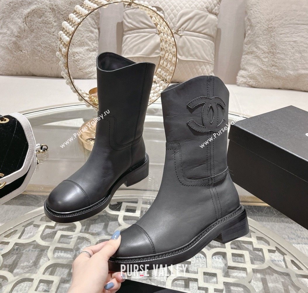 Chanel Matte Calfskin Ankle Boots with Side CC Black 2024 CH112006 (MD-241120038)