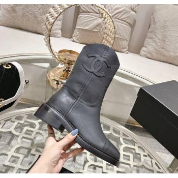 Chanel Matte Calfskin Ankle Boots with Side CC Black 2024 CH112006 (MD-241120038)