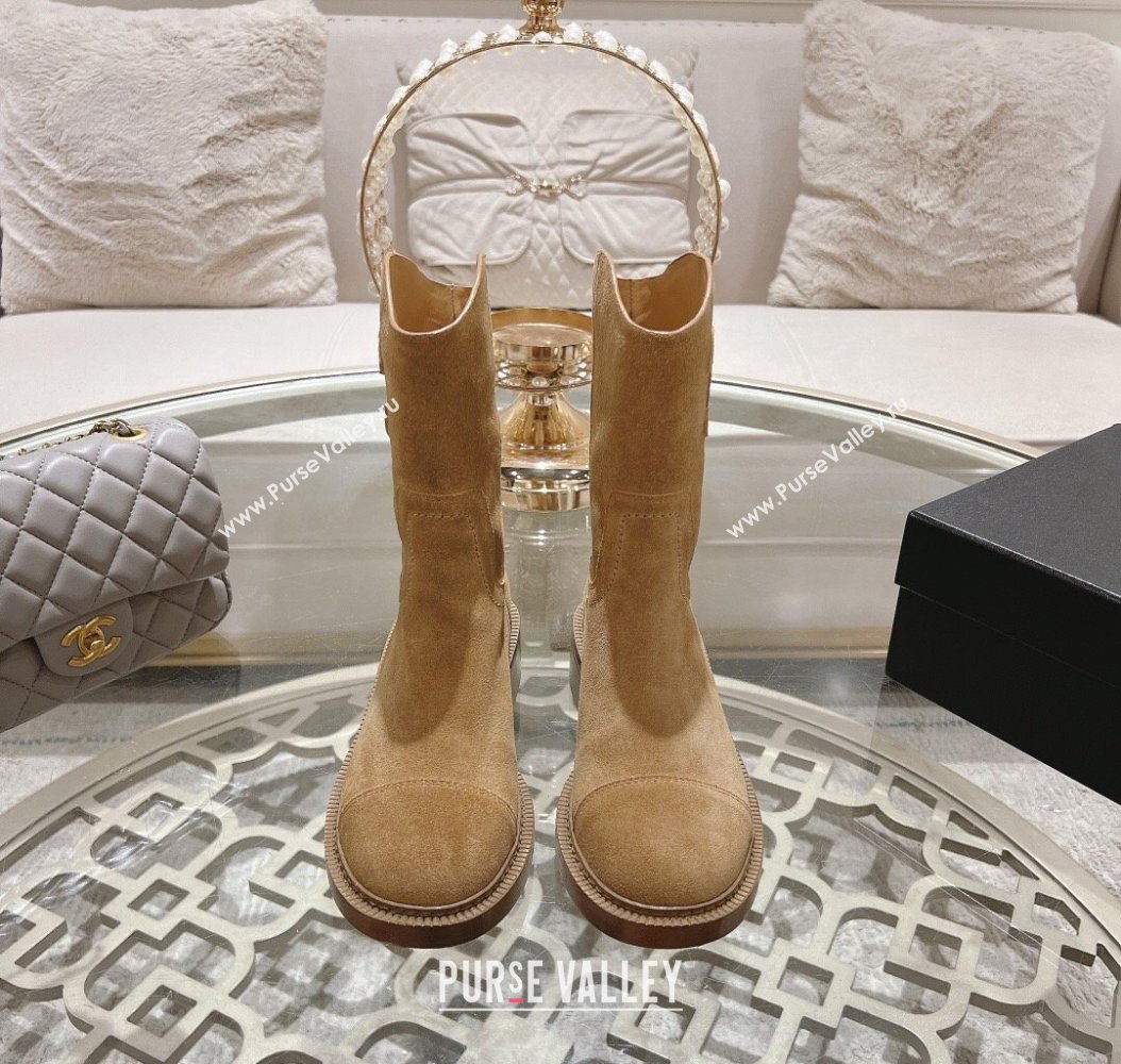 Chanel Suede Ankle Boots with Side CC Light Brown 2024 CH112006 (MD-241120039)