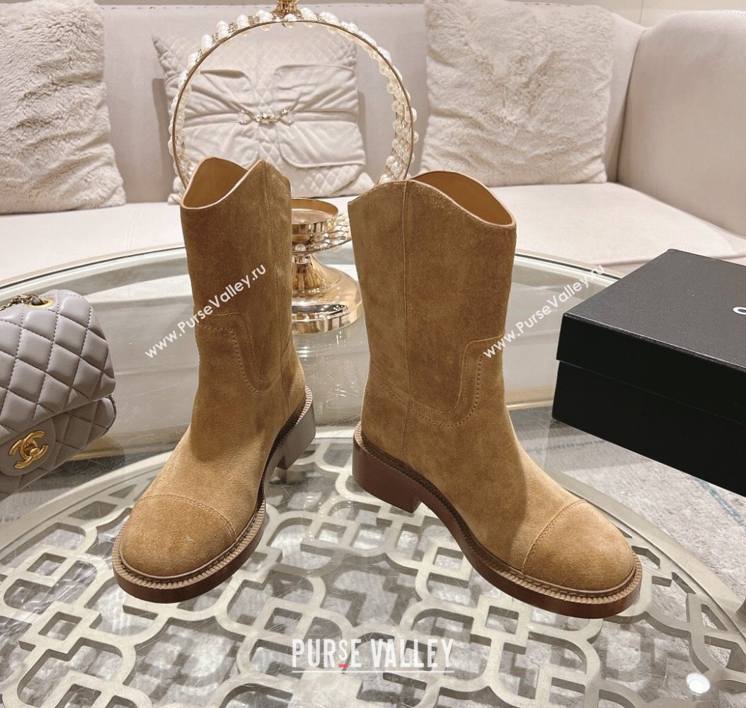 Chanel Suede Ankle Boots with Side CC Light Brown 2024 CH112006 (MD-241120039)