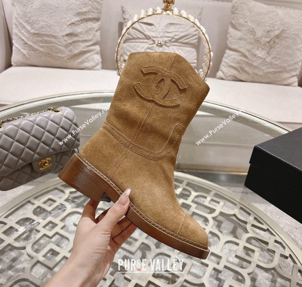 Chanel Suede Ankle Boots with Side CC Light Brown 2024 CH112006 (MD-241120039)