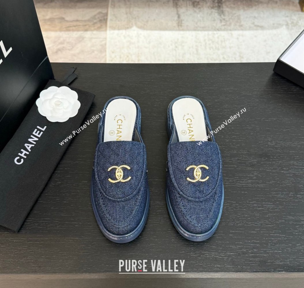 Chanel Denim Flat Mules with Quilted CC Foldover G45474 Blue 2024 (MD-241120059)