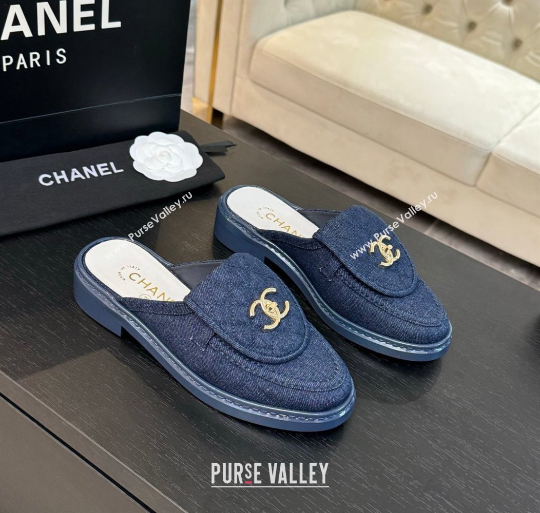 Chanel Denim Flat Mules with Quilted CC Foldover G45474 Blue 2024 (MD-241120059)