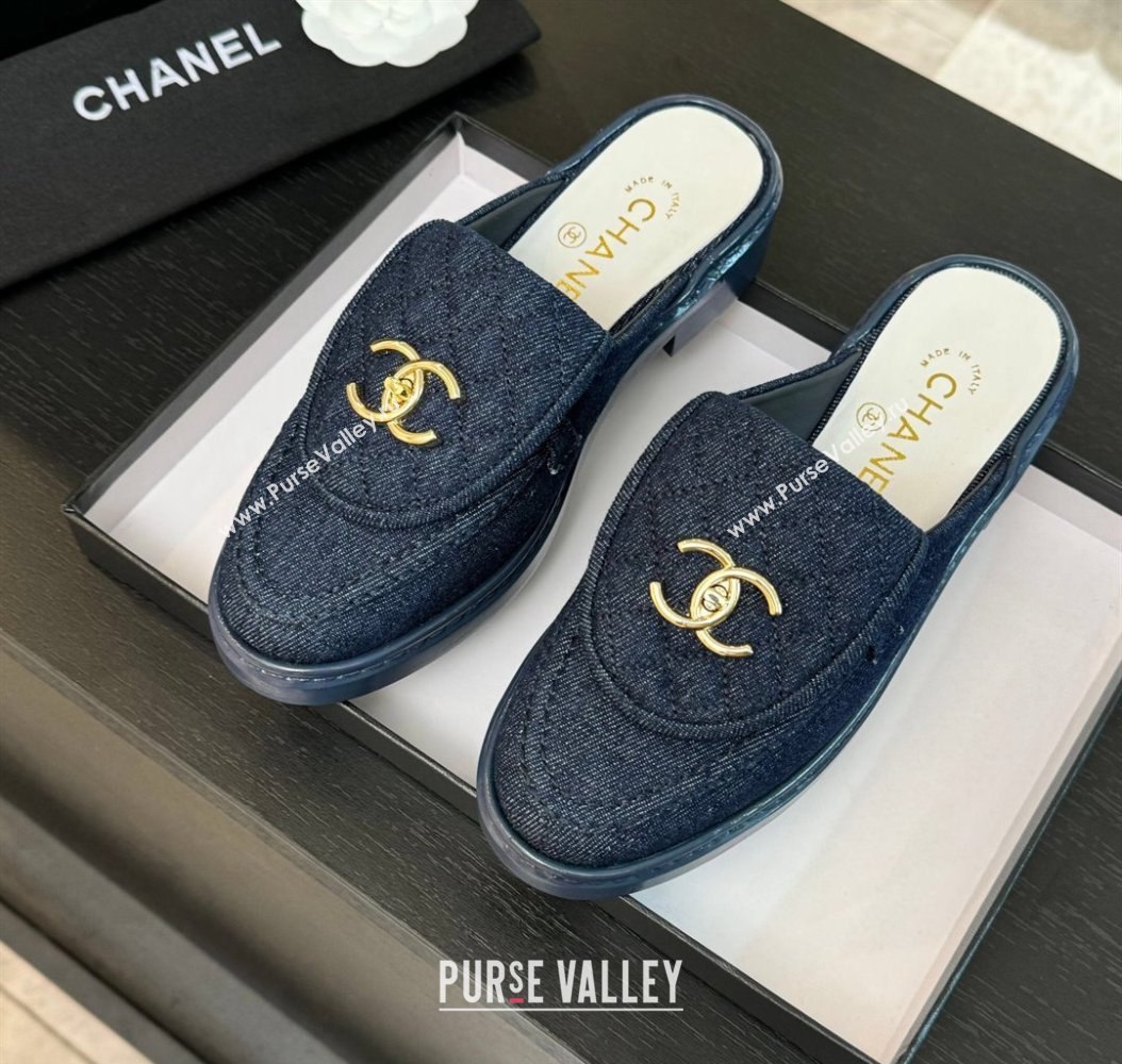 Chanel Denim Flat Mules with Quilted CC Foldover G45474 Blue 2024 (MD-241120059)