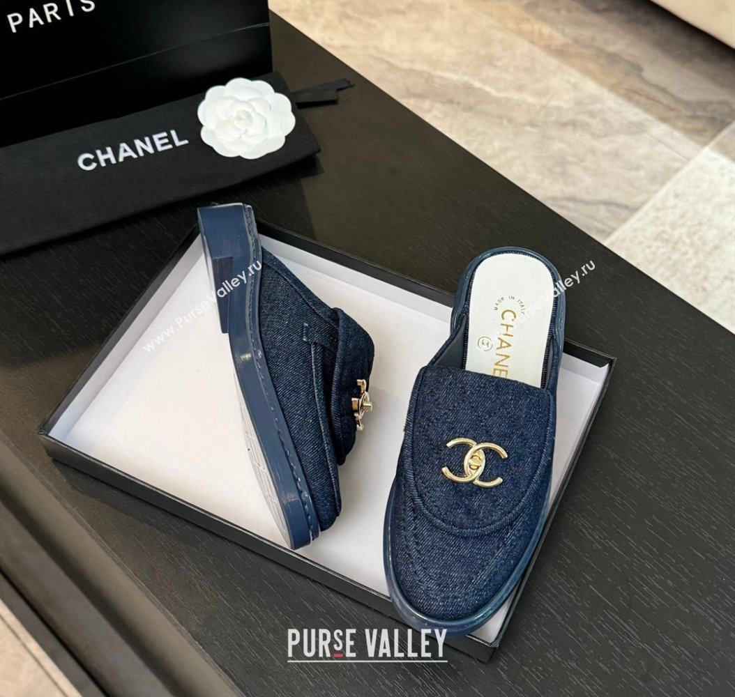 Chanel Denim Flat Mules with Quilted CC Foldover G45474 Blue 2024 (MD-241120059)