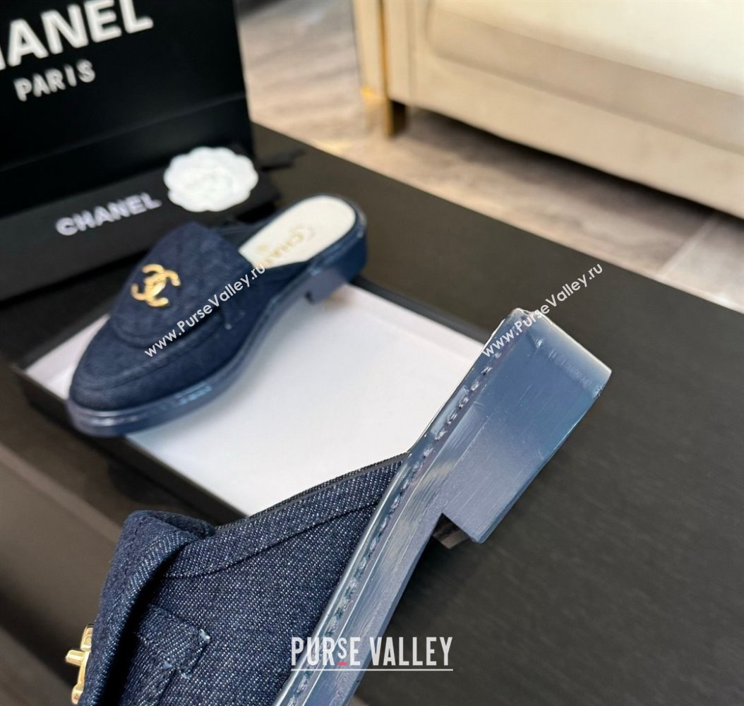 Chanel Denim Flat Mules with Quilted CC Foldover G45474 Blue 2024 (MD-241120059)