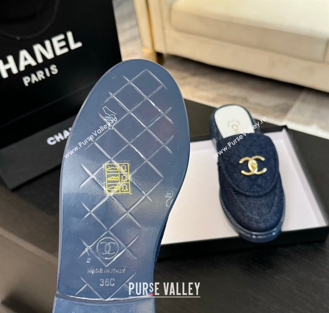 Chanel Denim Flat Mules with Quilted CC Foldover G45474 Blue 2024 (MD-241120059)
