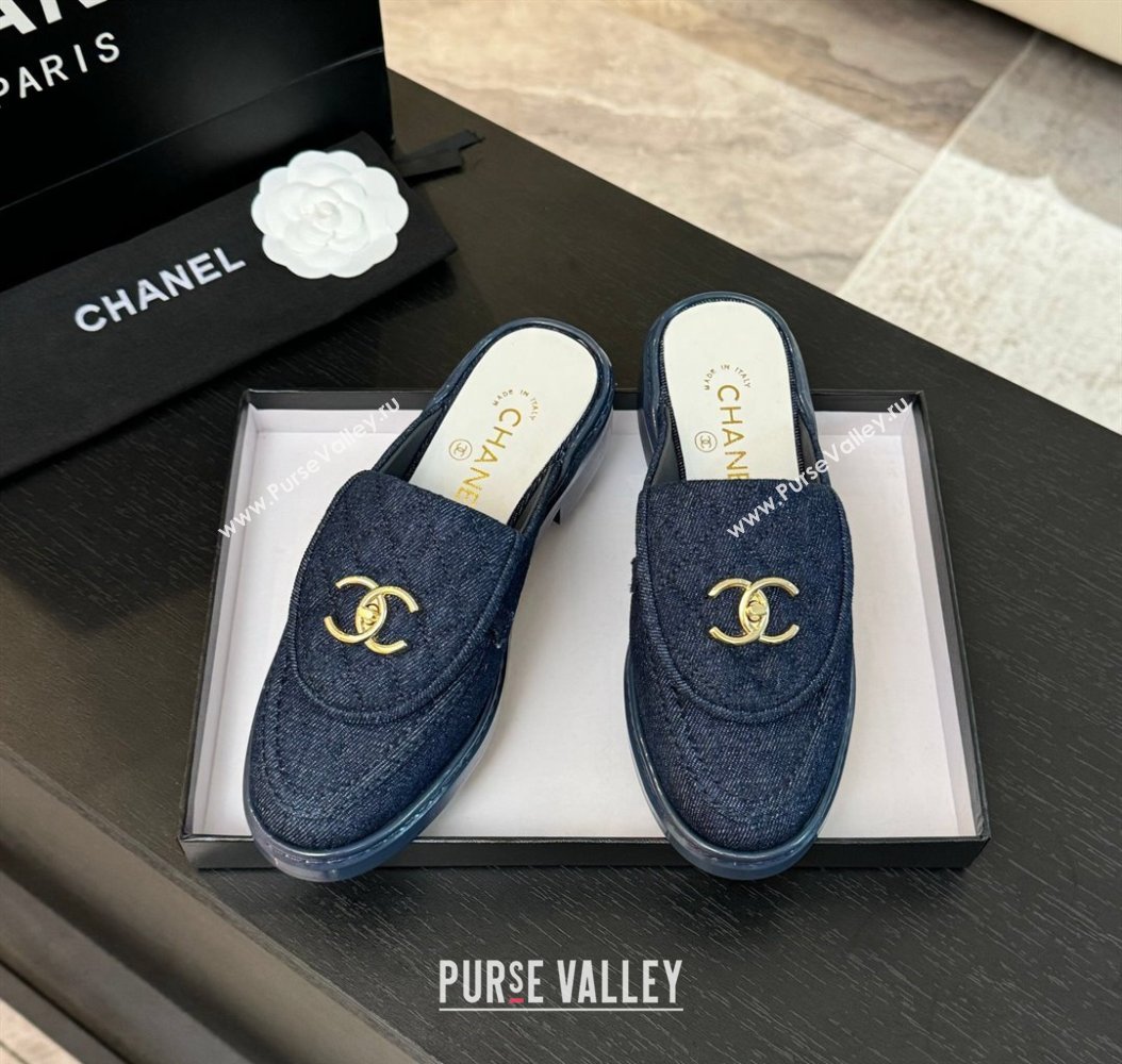 Chanel Denim Flat Mules with Quilted CC Foldover G45474 Blue 2024 (MD-241120059)