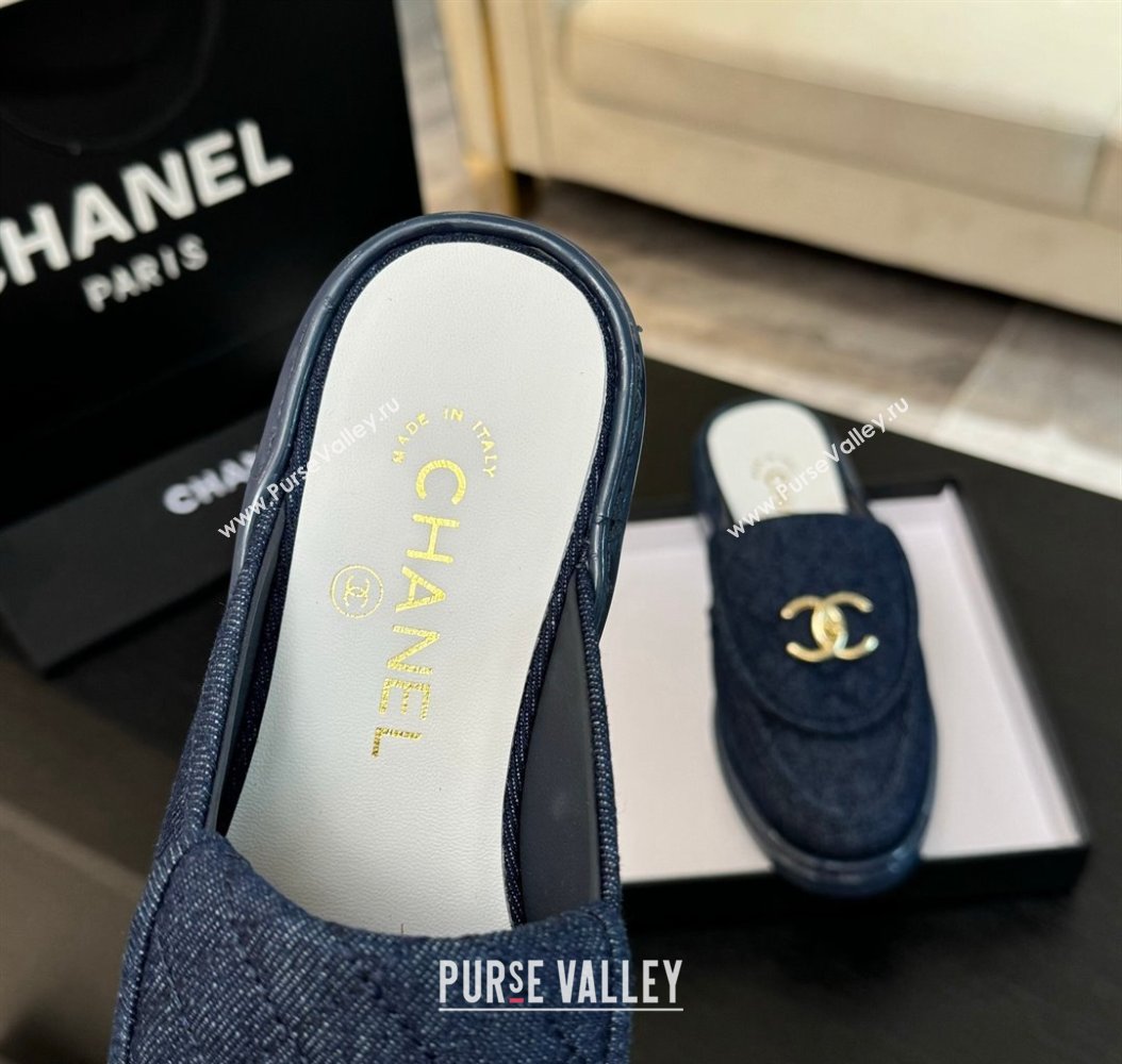 Chanel Denim Flat Mules with Quilted CC Foldover G45474 Blue 2024 (MD-241120059)